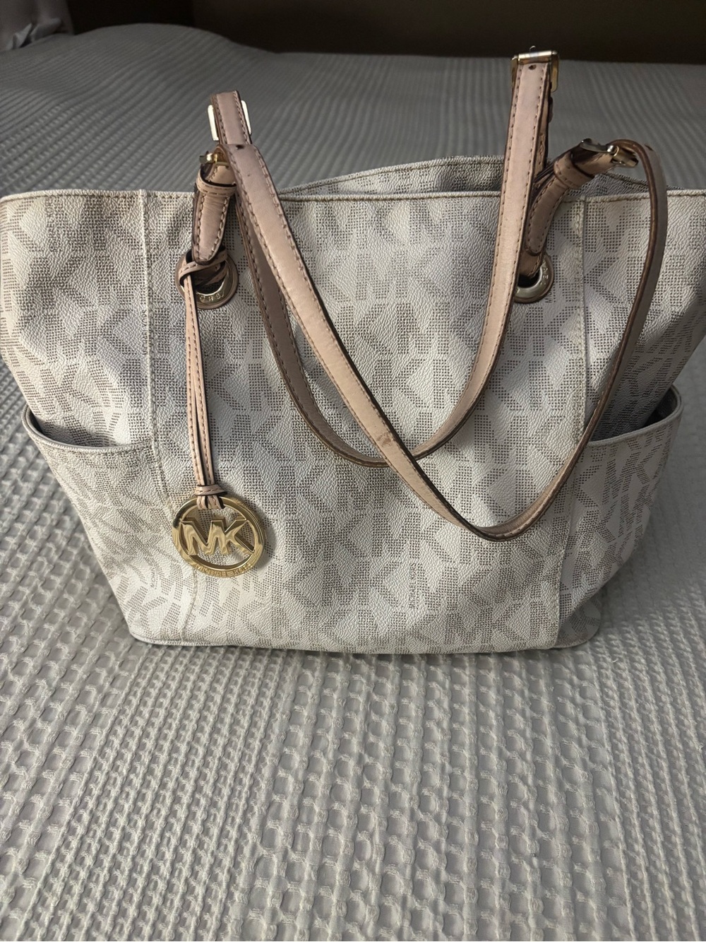 Michael Kors Neutral Logo Tote with Gold MK Charm - Picture 8 of 8